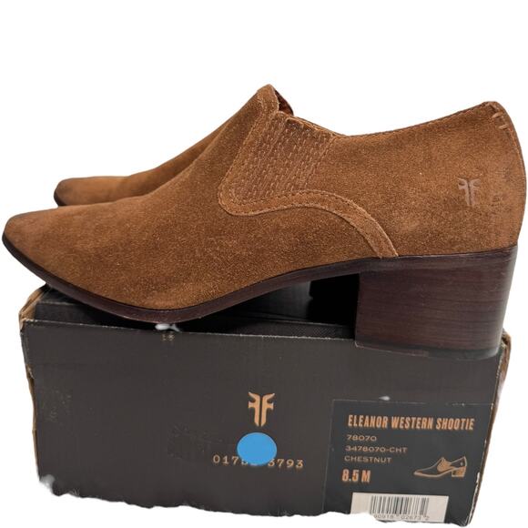Frye Eleanor Western cowgirl shootie chestnut Suede Low Heel size 8.5 - Picture 16 of 16